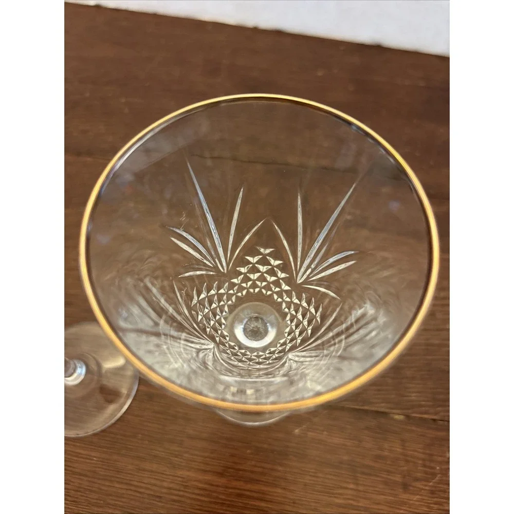 French Crystal Wine Glasses Cristal De Flandre Vintage Set 2 Gold Rim EUC‎